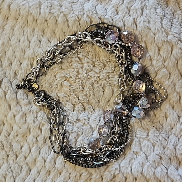 #0164 Simply Vera Wang Signed Multi Chain  Layered Silver Tone Crystal Bead Stat - Picture 3 of 3